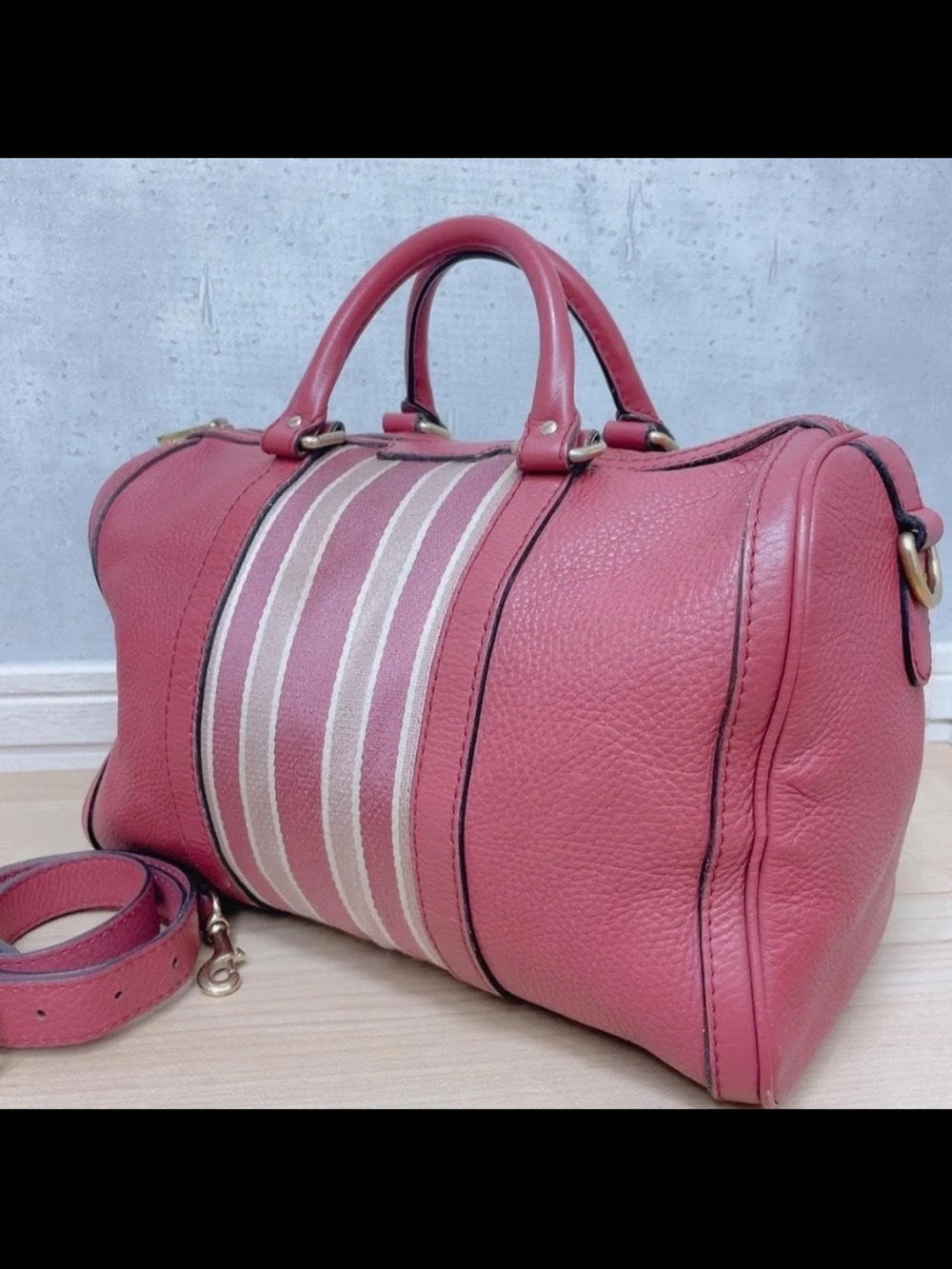 Gucci Pink Leather Satchel with Striped Center Panel